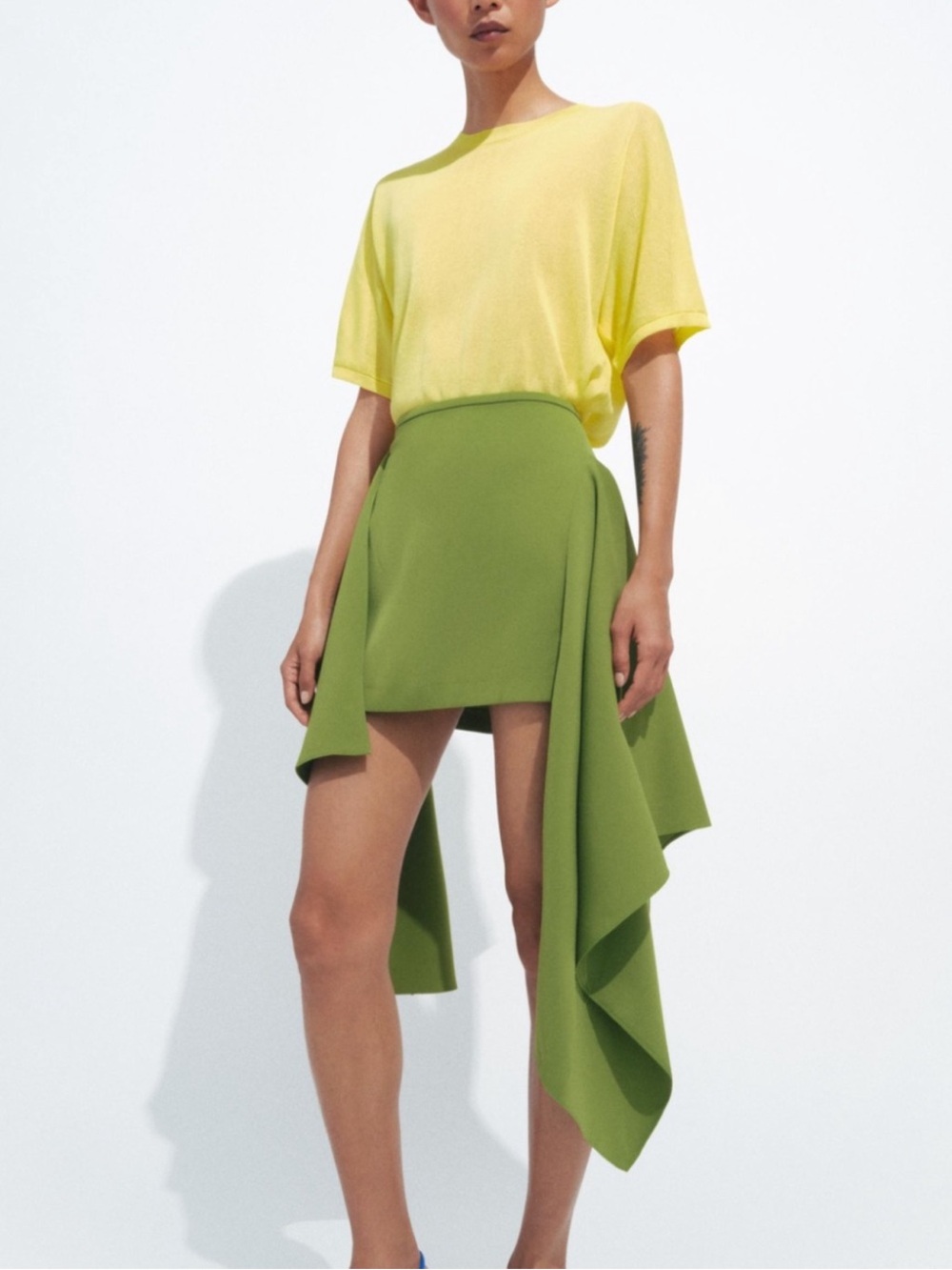 Zara Asymmetric Draped Green Mini Skirt